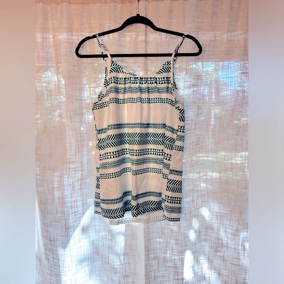 Green and White Lightweight Geometric Striped Tank Top. - Picture 1 of 10